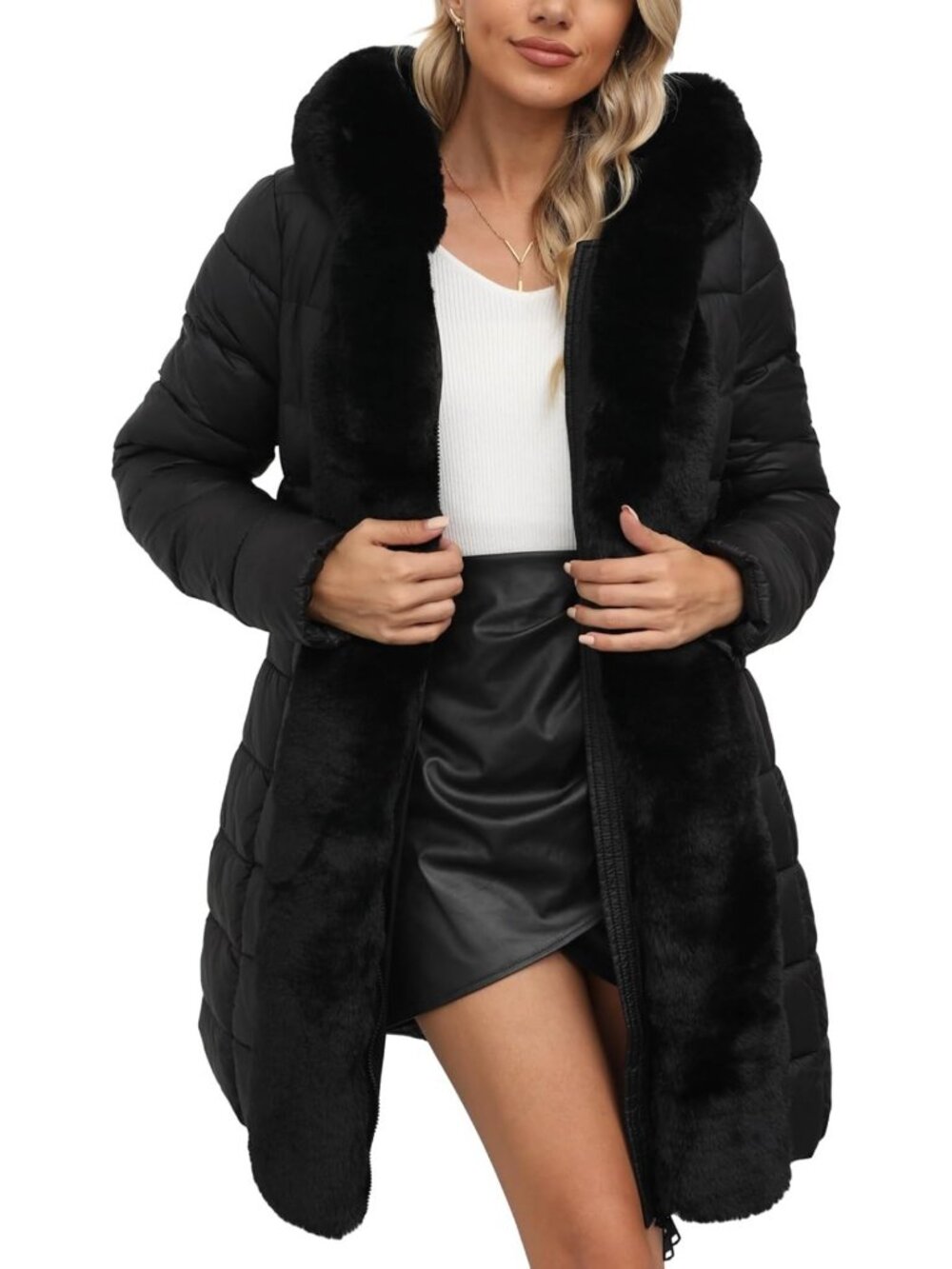 Trendy Women's Faux Leather Thicken Puffer Jacket for Winter Fashion